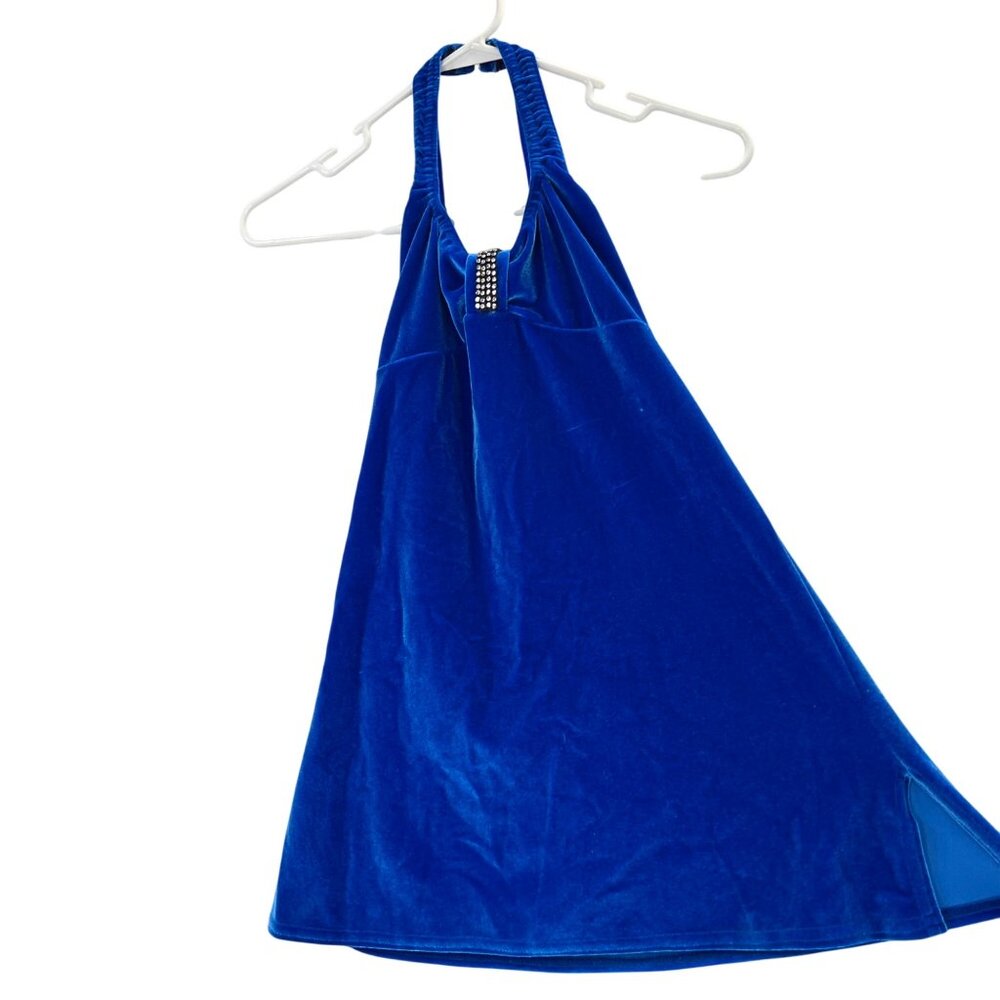 Starmaker Dance Costume Lyrical LC Large Child Blue Velour Velvet Halter Dress